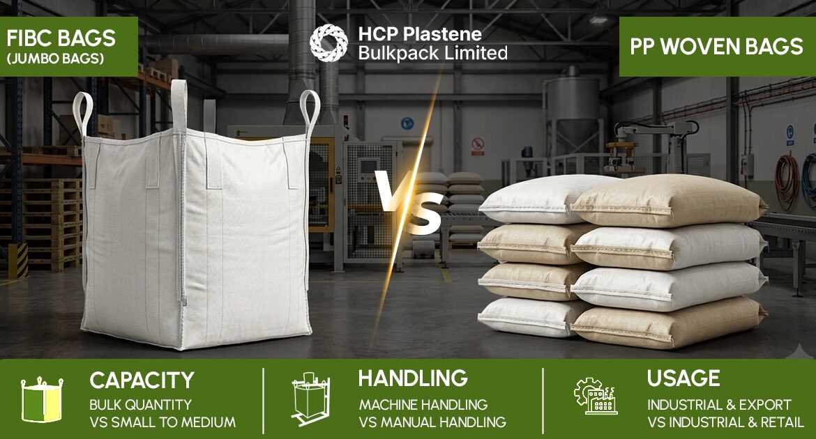 FIBC bags vs PP woven bags comparison for bulk packaging capacity and handling
