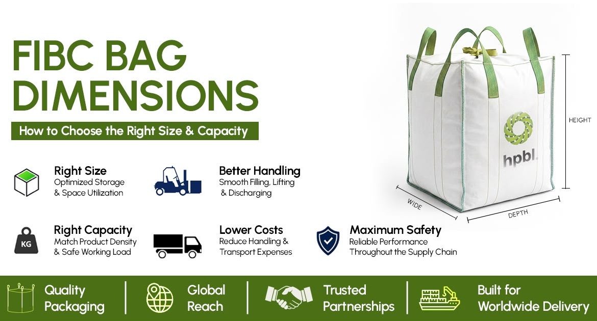 FIBC bag dimensions showing height, width, and depth for size selection