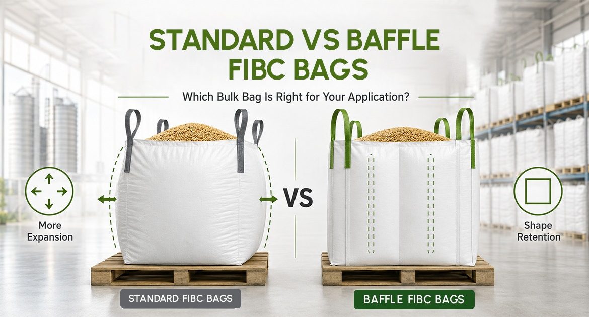 Standard vs baffle FIBC bags showing shape retention and expansion